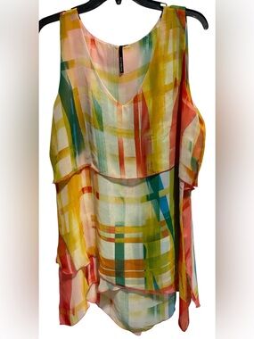 Kay Celine Colorful Abstract Layered Chiffon Tunic Top Size XL